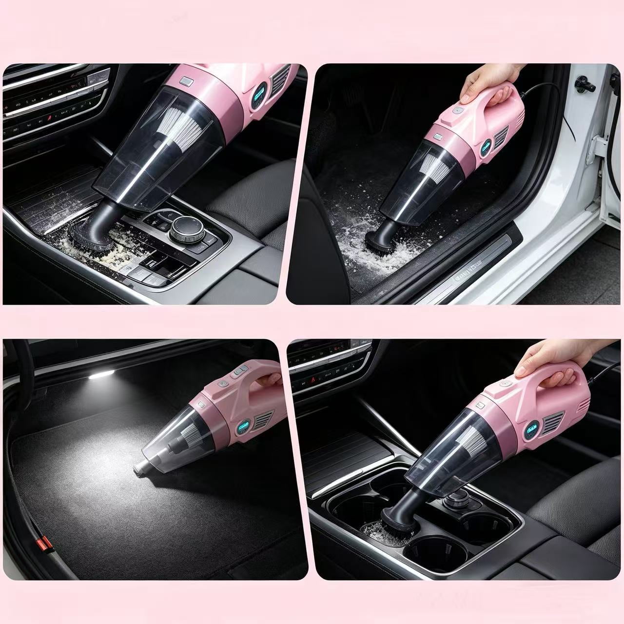 26-Piece Pink Car Cleaning Kit, 4-in-1 High Suction Handheld Vacuum Cleaner, Interior Detailing Brush Set, 2-in-1 Glass Cleaning Tool, Universal Car Accessories, Ideal Gift for Female Car Owners
