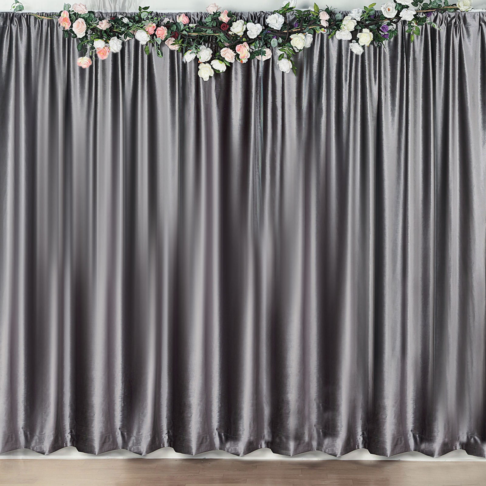 Efavormart 8Ft H x 8Ft W Premium CHARCOAL GREY Velvet Backdrop Curtain Panel Drape Background For Events