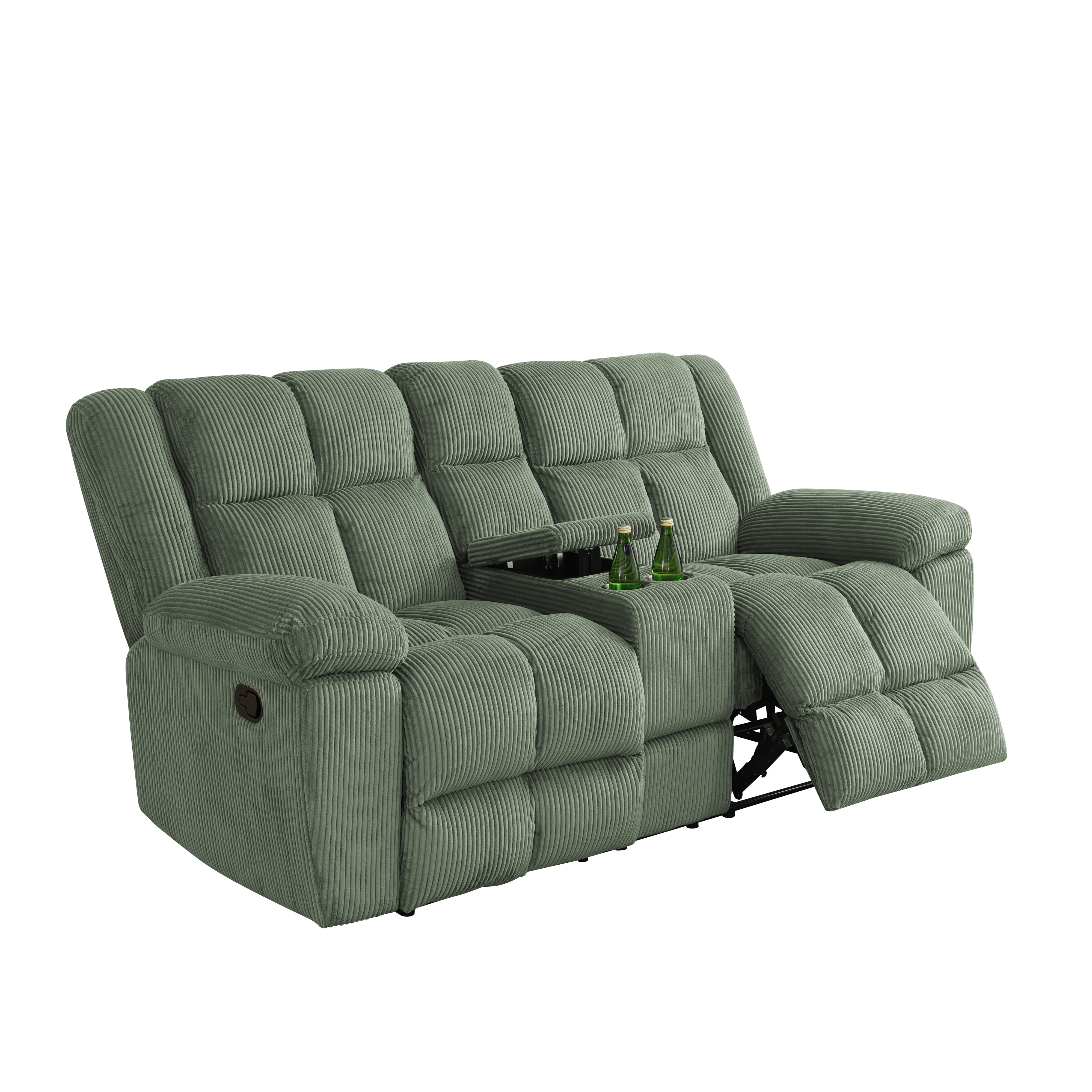 Gewnee Multifunctional Loveseat, Cup Holders, Corduroy Upholstery, Solid Wood Frame, Ideal for Living Room, Green