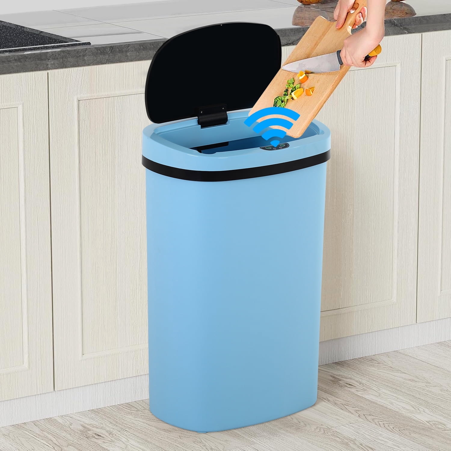 NiamVelo Kitchen Trash Can  with Lid, 13 Gallon Garbage Can Automatic Trash Can  for Bedroom Bathroom Home Office,Blue
