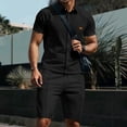 thumbnail image 2 of HBGVBA Men Athleisure 2 Piece Set Solid Color Short Sleeve Lapel Button Down Shirt Knit Shorts Casual Outfit, 2 of 5