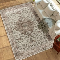 Resenkos 8x10 Vintage Machine Washable Area Rug - Non-Slip Carpet for Living Room, Bedroom, Dining Room, Tan