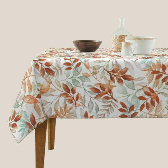 Fall Rectangle Tablecloth 60x84 Inch Burnt Orange Colorful Leaves Autumn Harvest Themed Thanksgiving Day Decorative Table Cloth Seasonal Rustic Farmhouse for Indoor Party Kitchen Dinner Picnic Decor