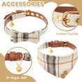 thumbnail image 4 of CHERPET Leather Small Dog Collar and Leash Set - Plaid Bow Tie & Bandana Cute Dog Collar with Bell, 4 of 7