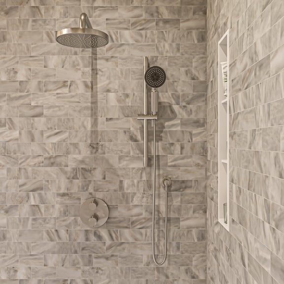 ALFI brand AB2545-BN Brushed Nickel Round Style 2 Way Thermostatic Shower Set