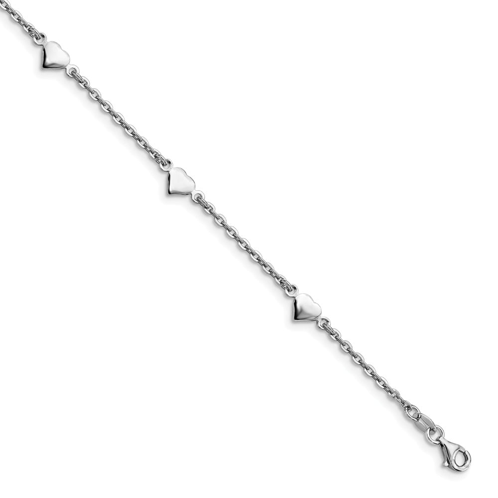 Sterling Silver Polished Heart W/ 1in Ext Anklet 