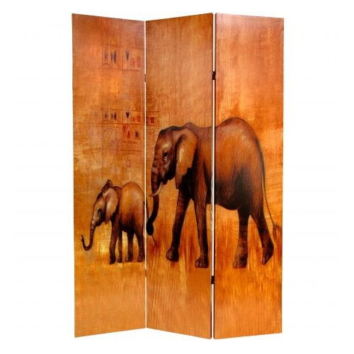 Oriental Furniture 71'' x 47.63'' Giraffe & Elephant 3 Panel Room Divider
