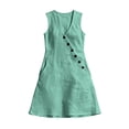 thumbnail image 4 of Women's V-Neck Sleeveless Asymmetrical Button Down Mini Shift Dress with Pockets, 4 of 7