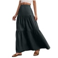 thumbnail image 2 of TAGOLD Womens Ankle Skirt Solid Color Elastic Waist Wave Ruffle Light Fabric Summer Casual Fashion, 2 of 5