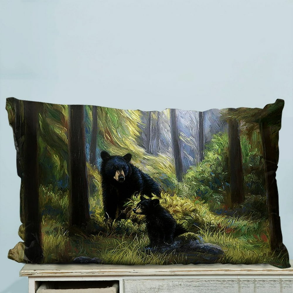GCKG Black Bear Family In The Forest Pillow Case Pillow Cover Pillow Protector Two Sides 20 x 30
