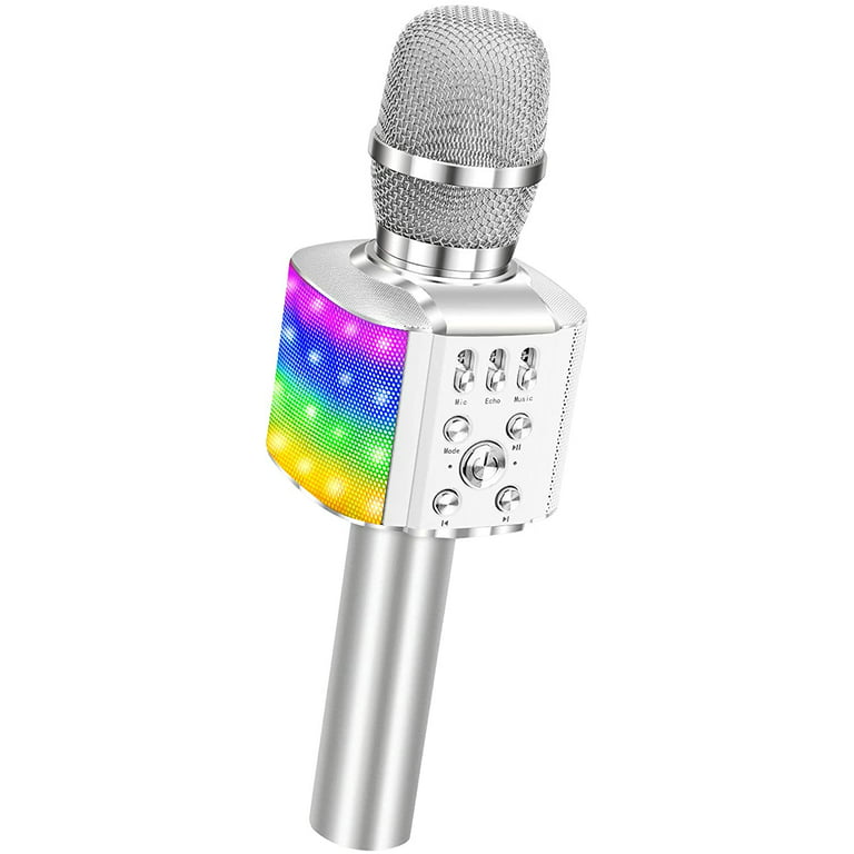 Bonaok Microphone karaoké sans fil Bluetooth avec lumières LED