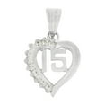 thumbnail image 1 of 14k White Gold, Heart 15 Anos Quinceanera Pendant Charm Brilliant Created CZ Crystals 14mm with 20" Dainty Neck Chain, 1 of 7
