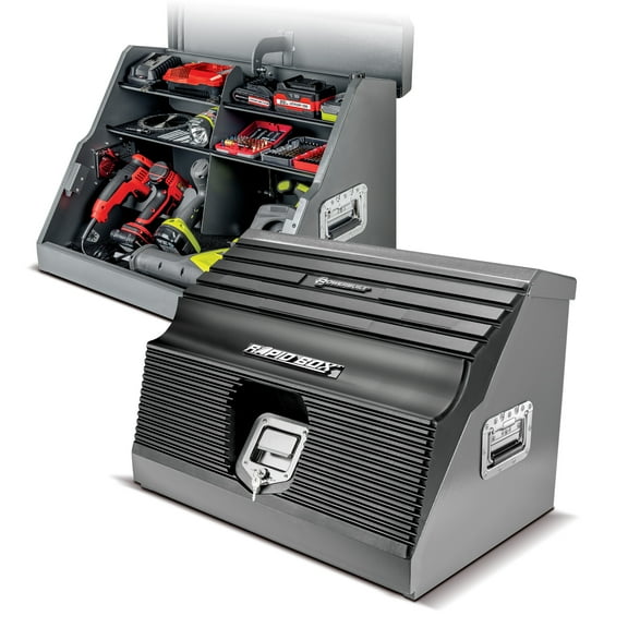 Powerbuilt 26 Inch Rapid Box Portable Slant Front Power Tool Grey Locker Box - 941805E
