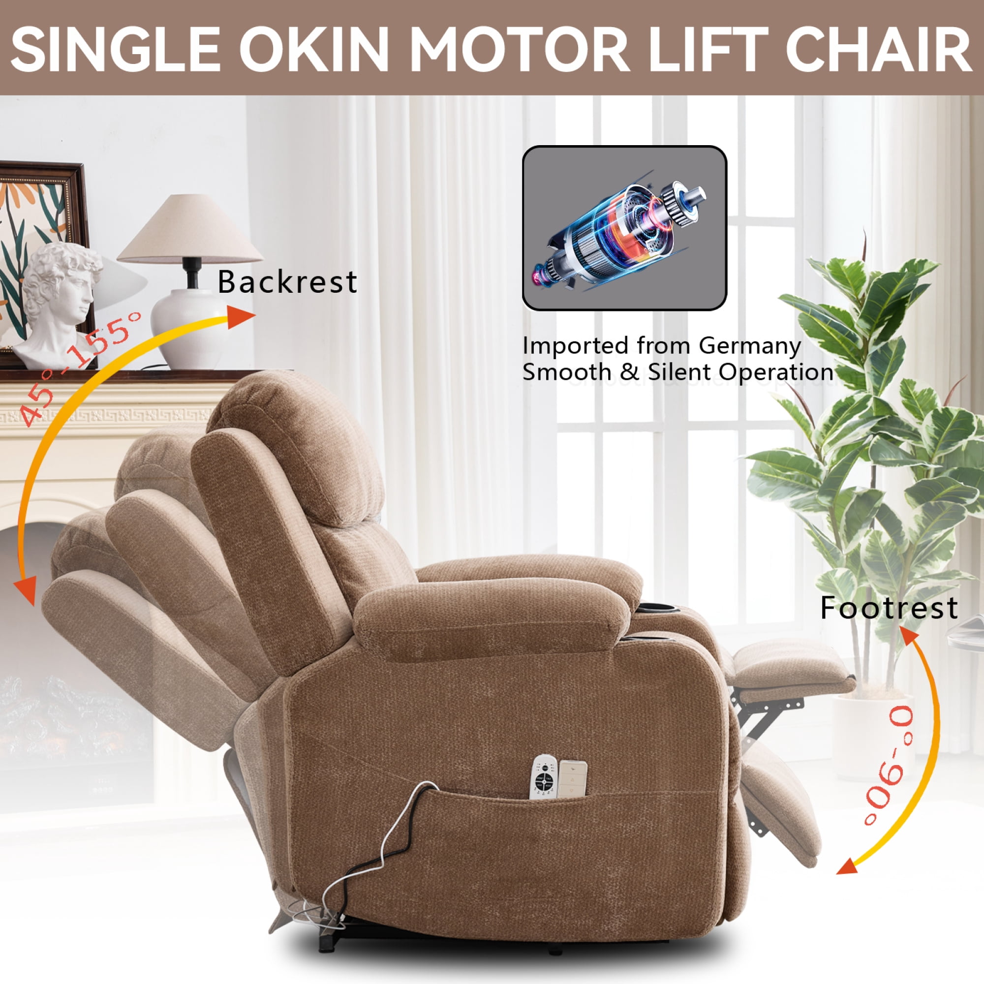 Leumius Power Lift Recliner Chair for Elderly,Heavy Duty Infinite Position Recliners Chair with 8-Point Vibration Massage and Lumbar Heating,Cup Holders,Brown