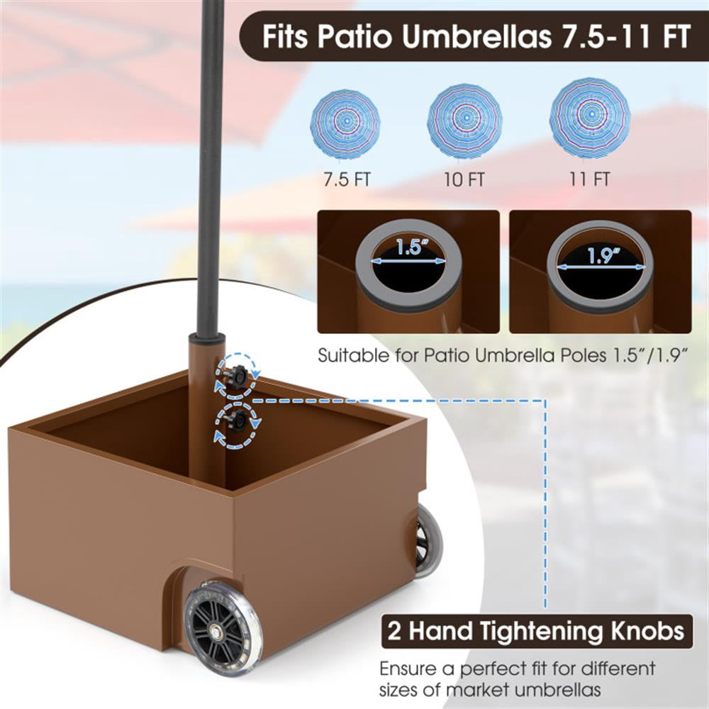 Spaco 150 Pounds Patio Umbrella Base Stand Wheels Planter Outdoor, Outdoor Umbrella Stand, Patio Umbrella Stands & Bases, Deck Umbrella Stand-Coffee