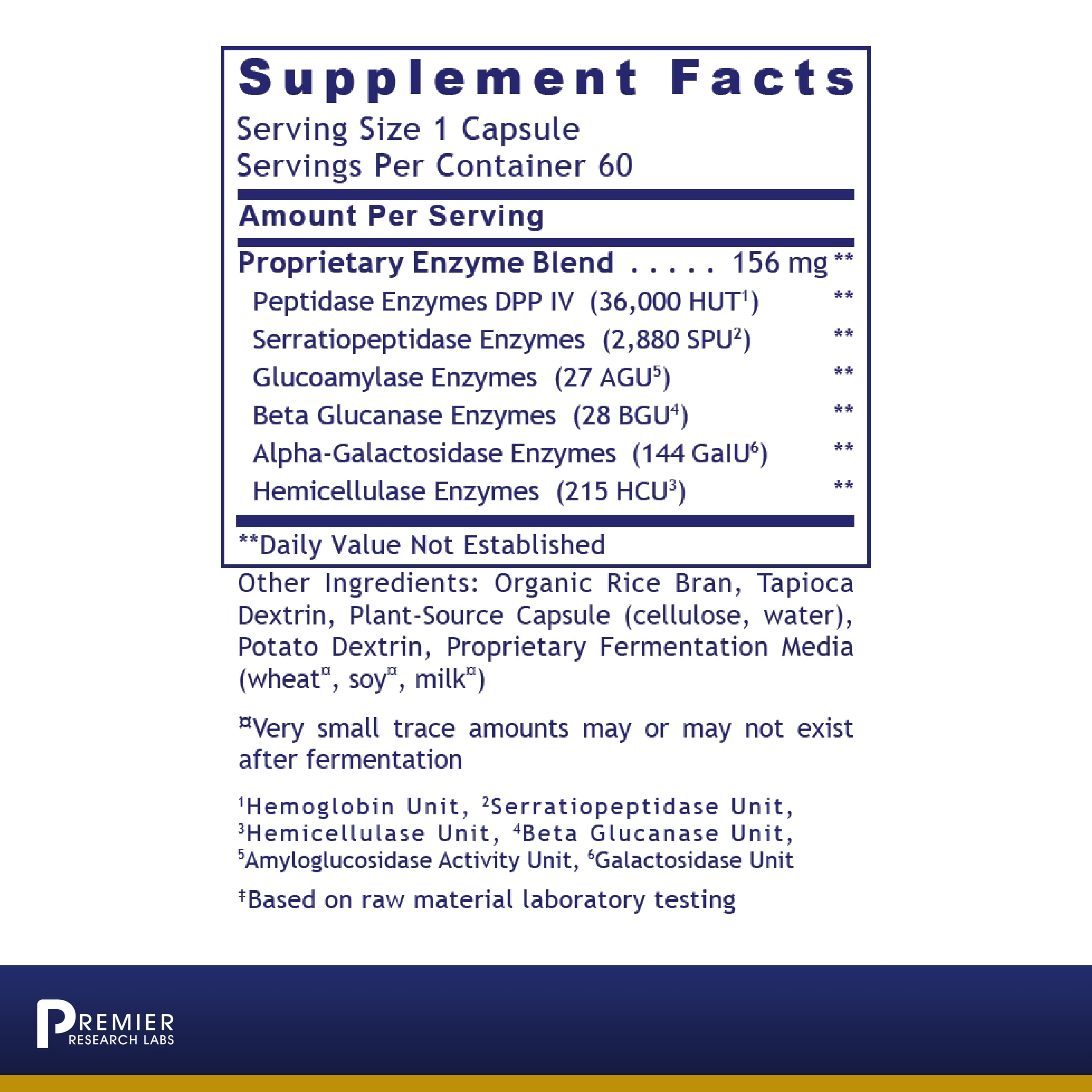 Premier Research Labs Digestase-SP - Supports Digestion of Carbohydrates, Protein & Gluten - Plant-Based Formula with Six Effective Enzymes - Pure Vegan & GMO-Free - 60 Plant-Source Capsules
