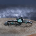 thumbnail image 3 of Pear Green Emerald Engagement Ring Set&nbsp;in 14K Black Gold Vermeil- Unique Leaf Design Cluster Stacking Ring Set- Mother's Day Ring, 3 of 7