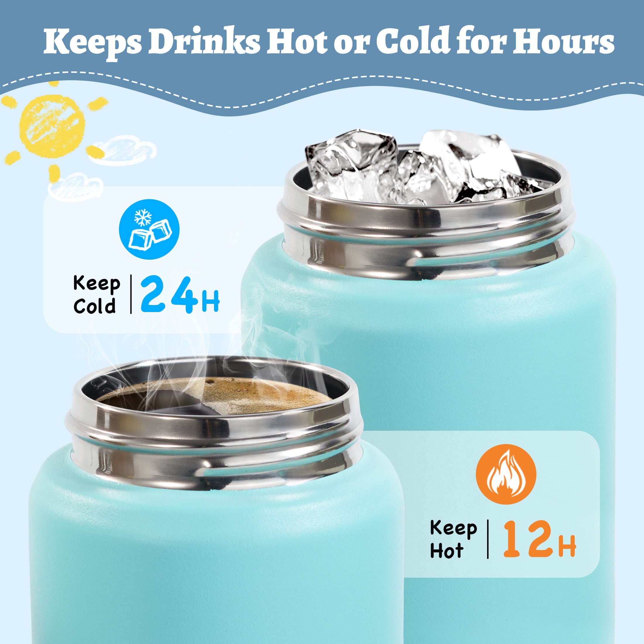 Hawsaiy 12oz Kids Insulated Water Bottle 2-Pack with Straw Lid, Leak-Proof Stainless Steel BPA-Free Thermos for School Boys and Girls