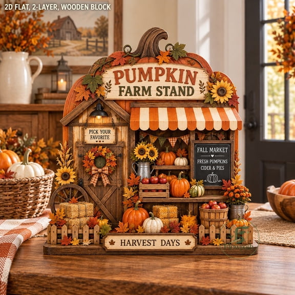 Wooden Block Pumpkin Farm Stand Tabletop Display for Fall Harvest Hosts