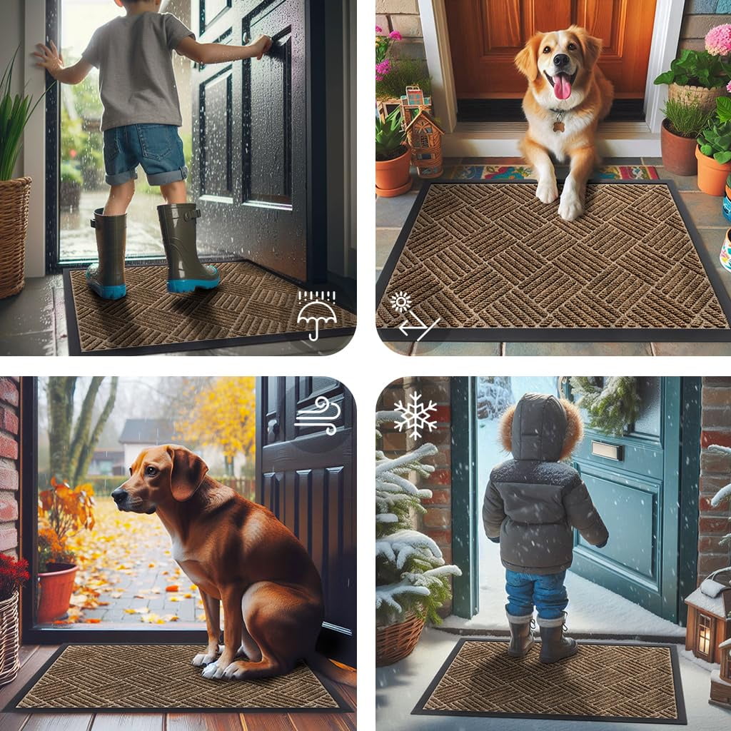 Smiry Front Door Mats For Inside, Low Profile Heavy Duty Outdoor Doormats, Non Slip Dirt Trapper Entryway Mat, 47x32, Brown