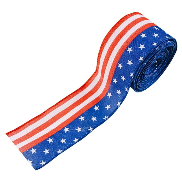 1 PCS Patriotic Wired Edge Ribbon 2.5" Vintage Ribbon USA Flag Stars Striped Decorative Ribbon For Memorial Day Independence Day Veterans Day Decor