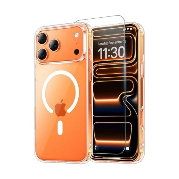 ZHU997 for iPhone 17 Pro Max Case Clear with Screen Protector, [Compatible with Magsafe][Anti-Yellowing][Military-Grade Protection] Shockproof Slim Magnetic Phone Case 6.9 inch, Transparent