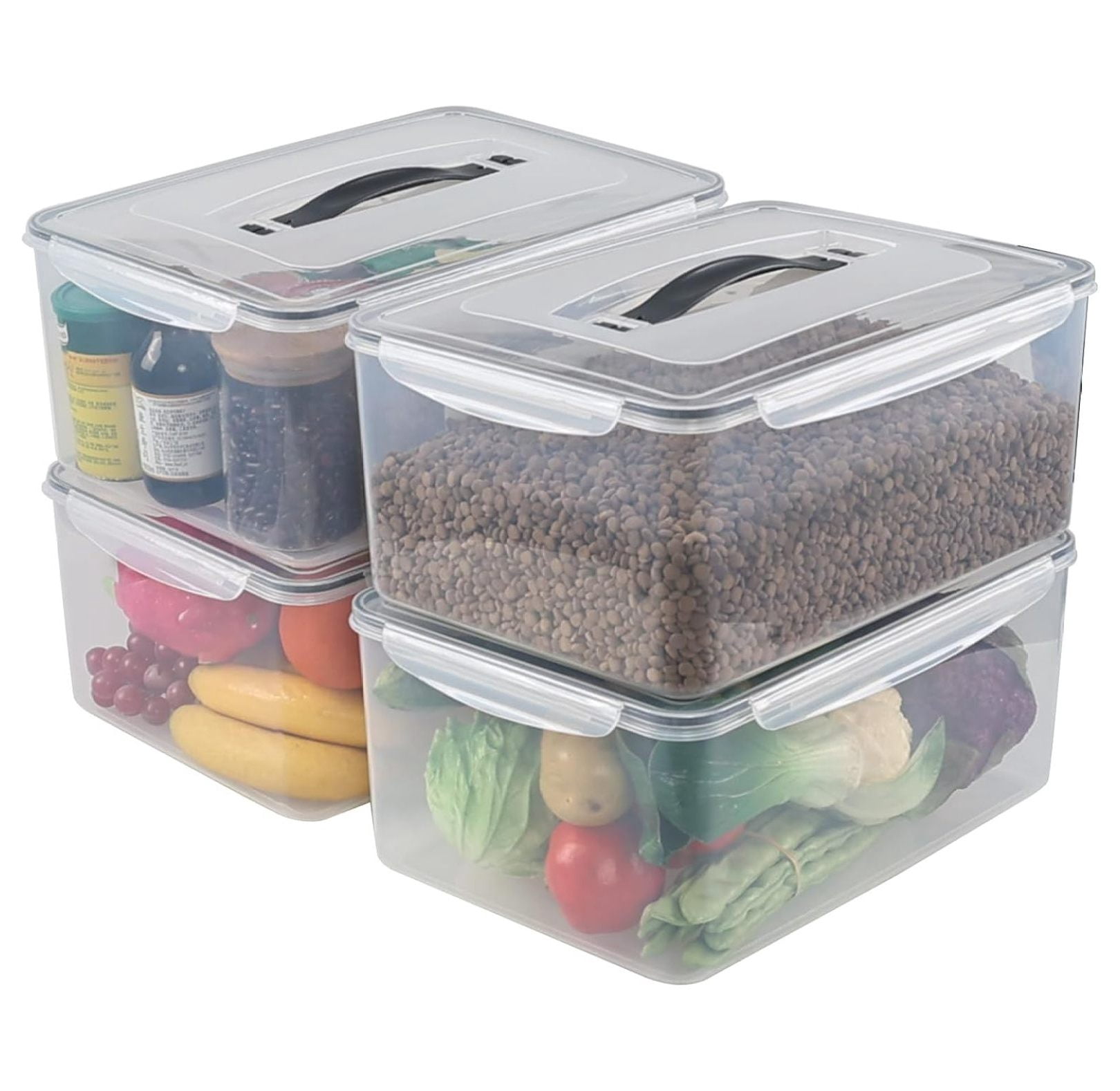 4 Packs Large Airtight Food Storage Containers with Silicone Gasket Sealing Lid, 16 L / 546 Oz, Plastic Storage Bins Boxes for Bread, Rice, Flour, Dog Cat and Other Pet Food