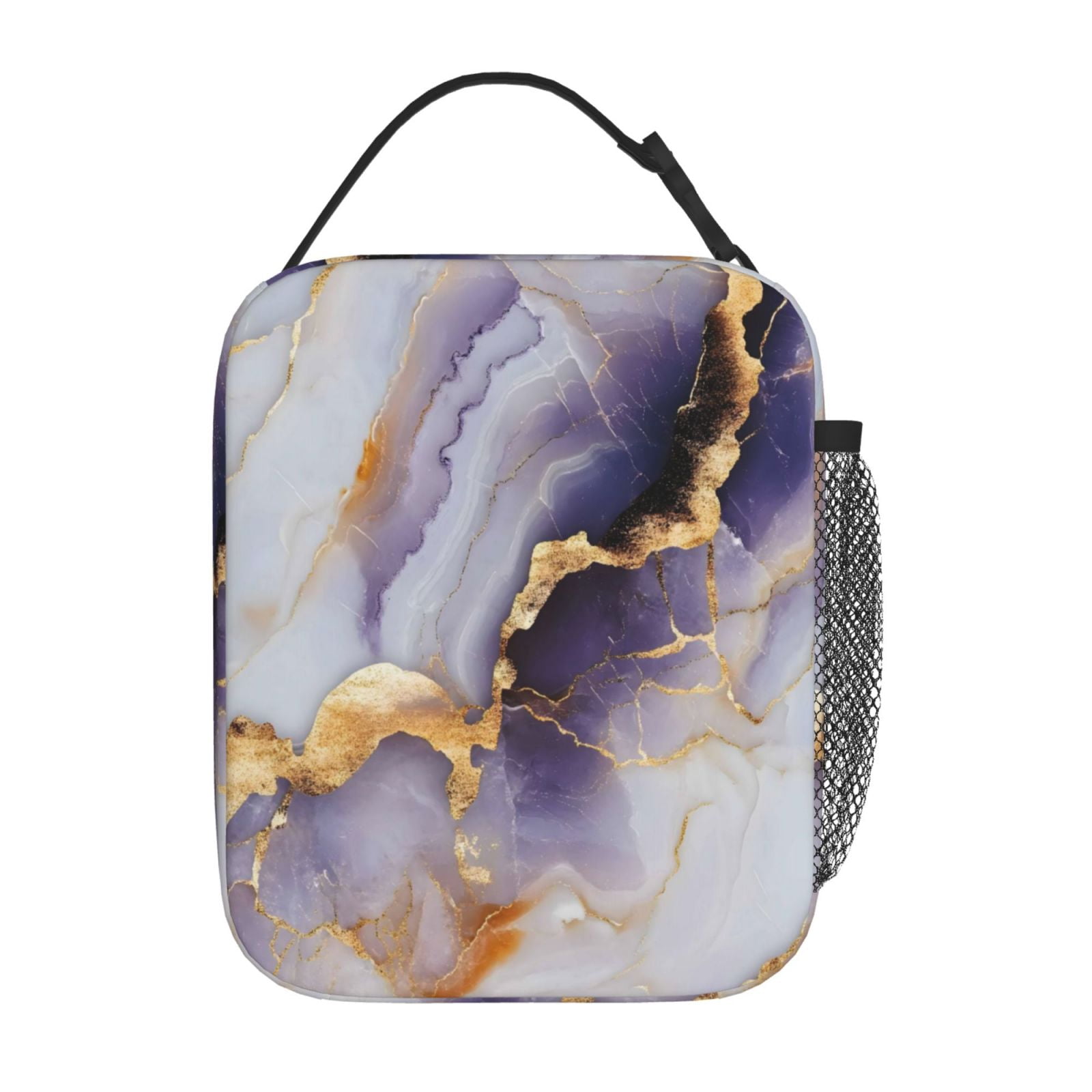 Lunch Bag For Women Men Insulated Portable Lunch Box Bento Box Office Picnic Travel Cooler Bag Purple-White-Gold Marble