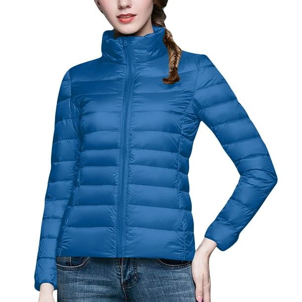 Chaquetas y abrigos casuales de manga larga sin capucha para mujer, chaqueta acolchada de manga larga con cuello alto y cremallera, abrigo de invierno con bolsillos para mujer