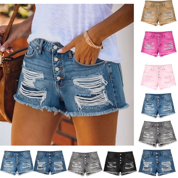Denim Shorts Women Womens Shorts Jeans Y2k Outfits Summer Vintage Low Rise Ripped Distressed Skinny Mini Denim Shorts
