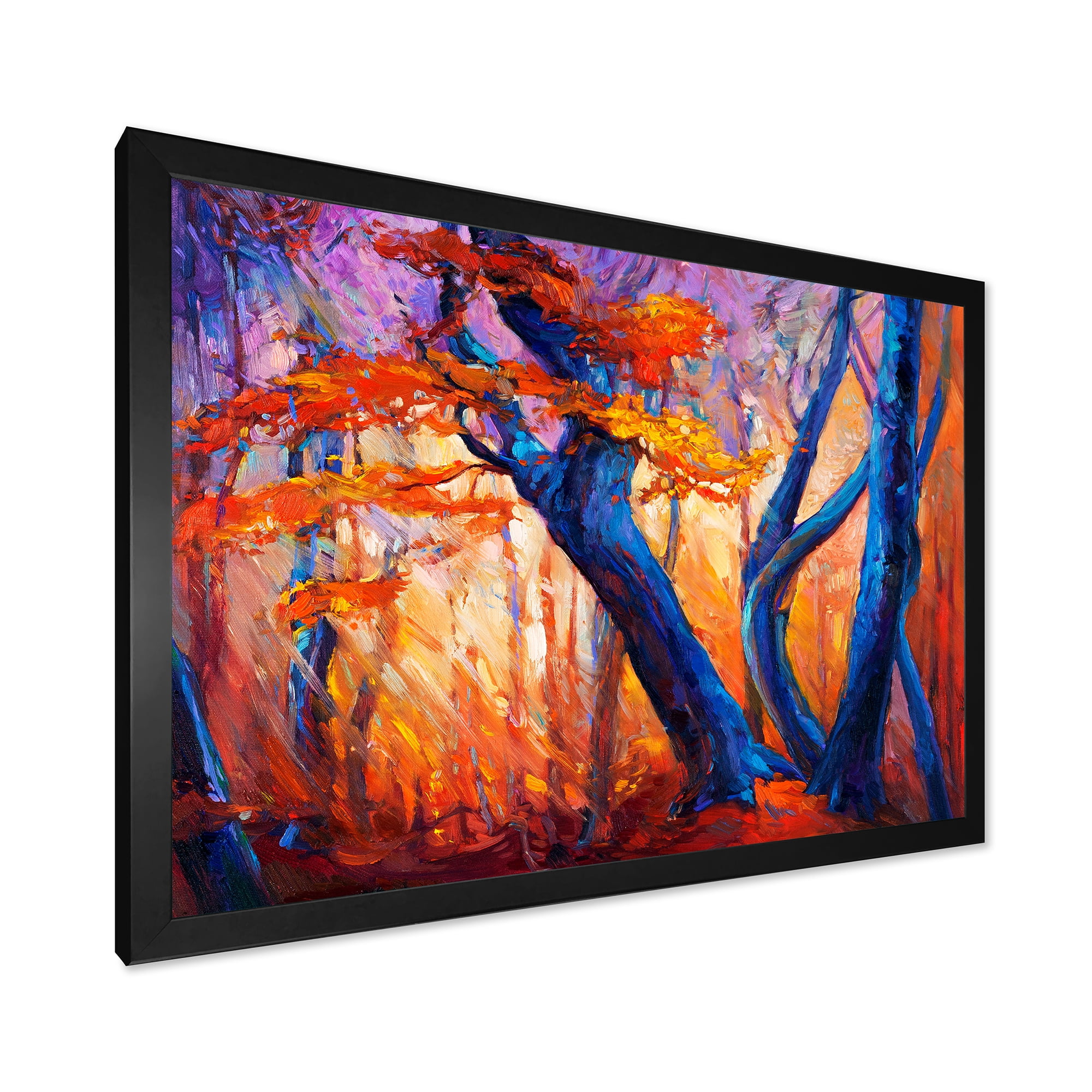 Designart 'Abstract Blue Silhouettes Of Trees In Orange Autumn Forest' Farmhouse Framed Art Print
