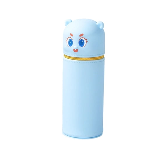 Hyknon Cute Bear Pen Holder Compact Zippered Pencil Holder Organizer Standing Silicone Pencil Pouch Case for College Office Classroom