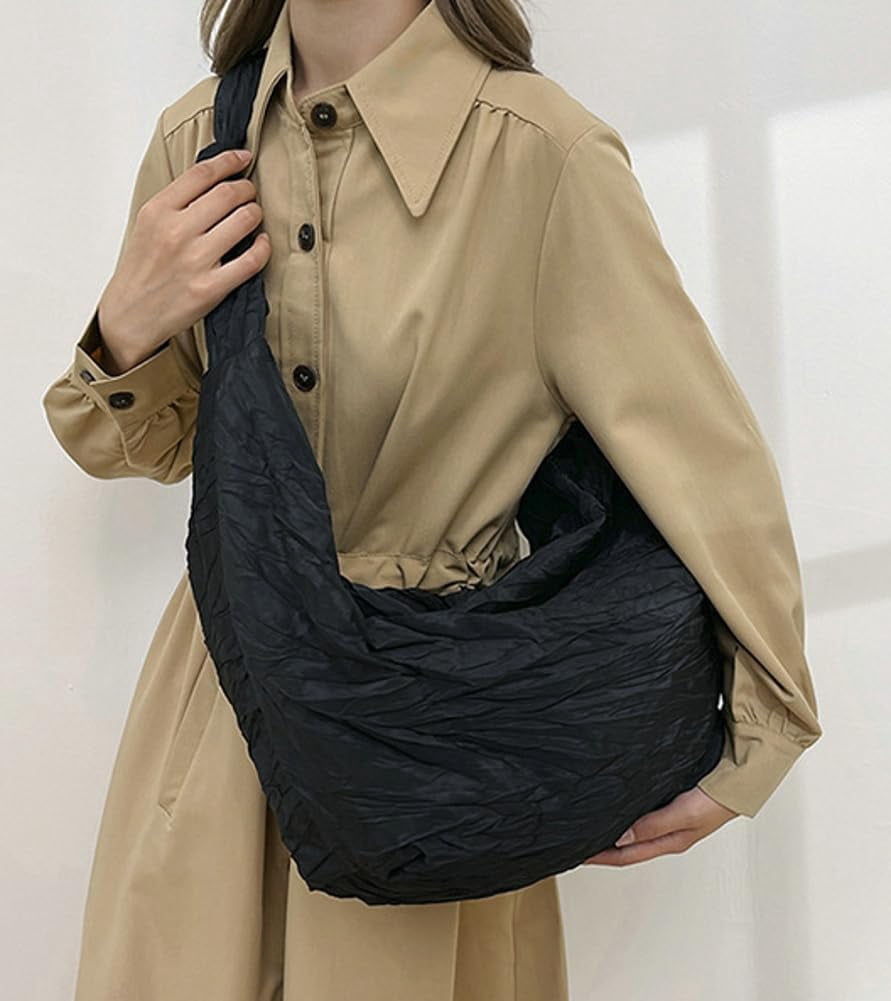 CoCoMangos Crescent Crossbody Bags for Women Nylon Shoulder Bag Purses Trendy Large Hobo Tote Bag Dumpling Bag for Travel Work