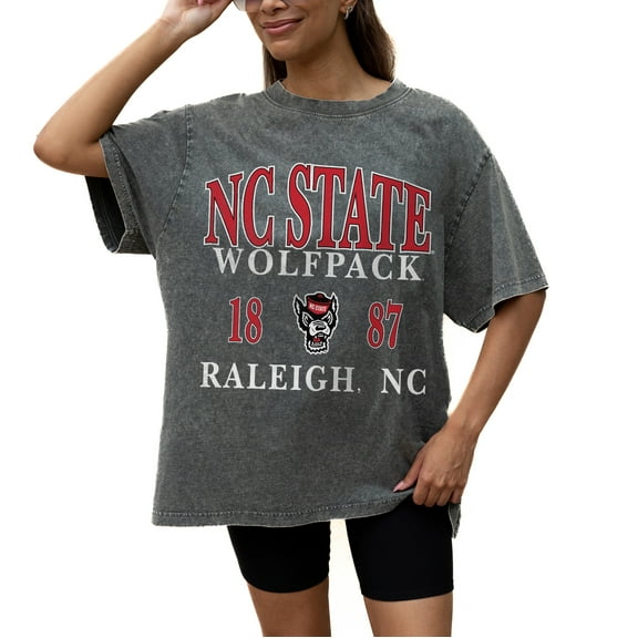 Women's Gameday Couture Grey NC State Wolfpack Oversized Snow Wash T-Shirt