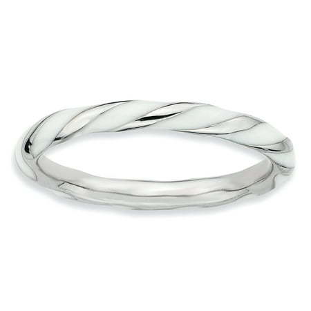 Sterling Silver Twisted White Enameled Ring