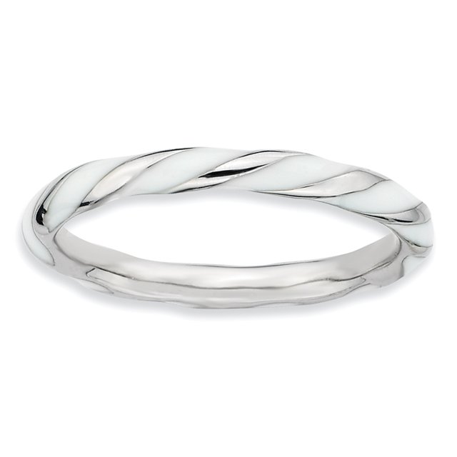 Bague Émaillée Blanche Torsadée en Argent Sterling Stackable Expressions Taille 9