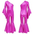 thumbnail image 4 of Xnihocha Kids Girls Disco Costume One Shoulder Bell-bottom Party Disco Jumpsuit Jazz Hip Hop Dance Leotard Hot Pink 6, 4 of 6