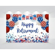 Happy Retirement Backdrop America Flag Theme Star Red White Blue Balloon Veterans Day Independence Day Memorial Sign Banner Decorations Photography Background Decorations Banner Props