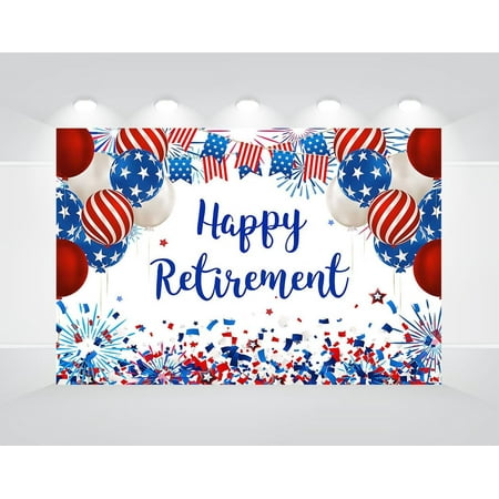 Happy Retirement Backdrop America Flag Theme Star Red White Blue Balloon Veterans Day Independence Day Memorial Sign Banner Decorations Photography Background Decorations Banner Props
