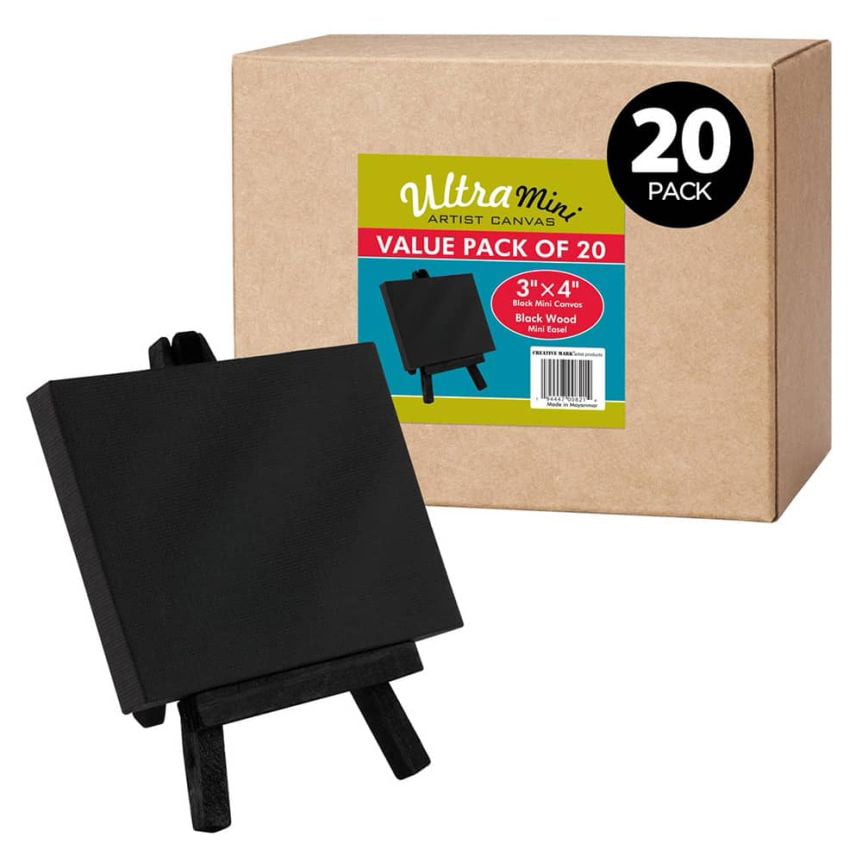 FIXSMITH 3x4 inch Mini Stretched Canvas Easel Set- Bulk Pack of 12,Set Contains 12 Mini Rectangle Canvases &12 Mini Easels,Small White Art Canvases