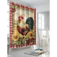 thumbnail image 3 of Red Rooster Flowers Egg Shower Curtain, Vintage Style Farm Rooster Red Plaid Waterproof Shower Curtain Set with 12 Hooks Lightweight Washable Fabric Shower Curtains for Bathroom 72x78 Inches, 3 of 6