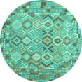 thumbnail image 1 of Ahgly Company Machine Washable Indoor Round Southwestern Turquoise Blue Country Area Rugs, 6' Round, 1 of 4