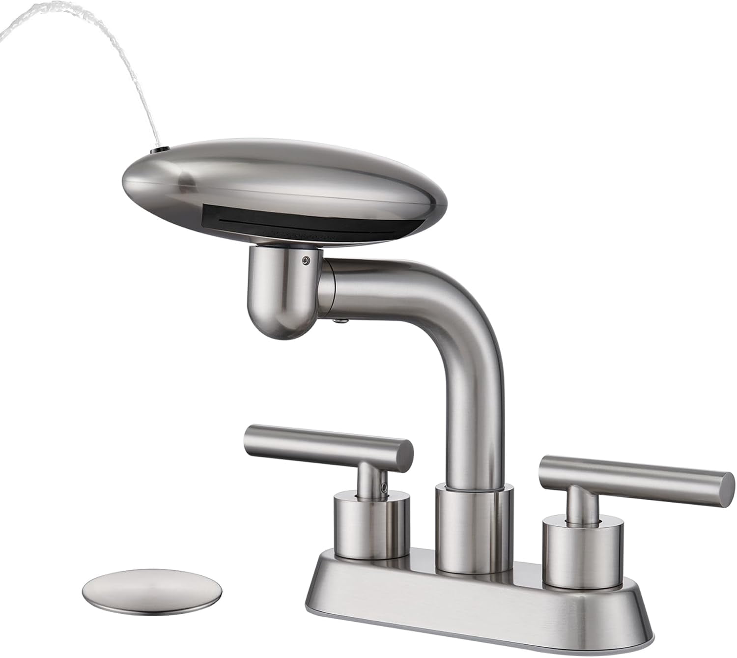 Matte Black Bathroom Sink Faucet，Modern 3 Hole Bathroom Faucet 2 Handle 4 Inch Centerset with 4 Water Outlet Modes, 360° Swivel Spout & Pop-Up Drain