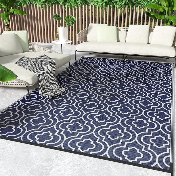JIUJIANG Outdoor Rugs 5x8ft Waterproof, Reversible Plastic Straw Carpet