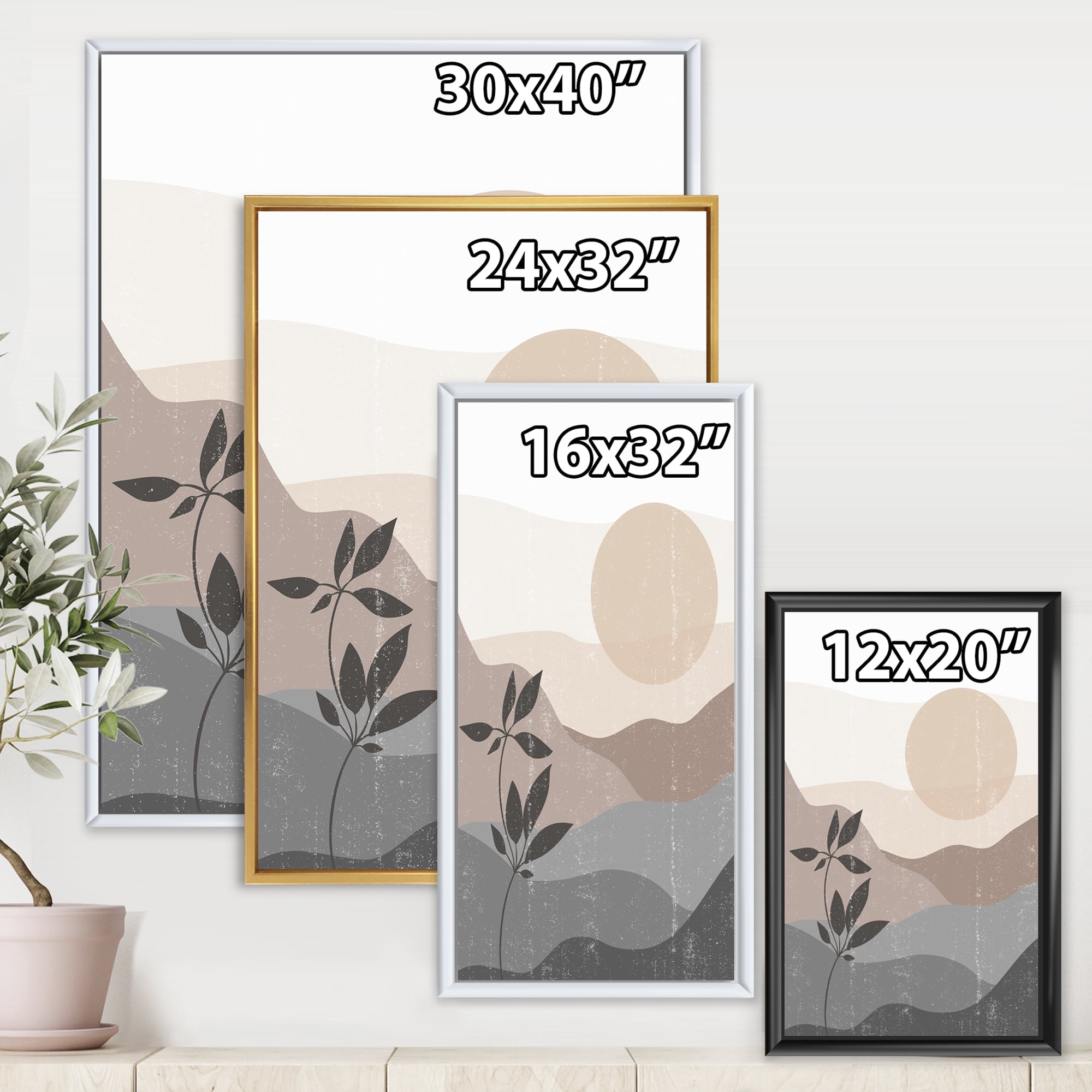 Designart 'Minimalist Sunset Over Mountain Landscape' Modern Framed Canvas Wall Art Print
