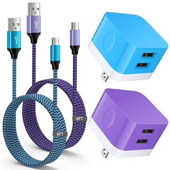 Type C Charger Block,HopePow 2Pack Android Charger with 2PACK Type C Cable 6ft Dual Port Usb Wall Charger Adapter Plug Brick Super Fast Charging Phone Charger Block for Samsung Charger Type C