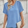 thumbnail image 6 of Annhoo Womens Summer Tops Casual Cozy V Neck Short Sleeve Shirts Loose Side Slit Texture Knit Blouse Tees, 6 of 7
