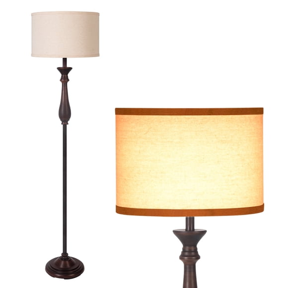 66.2'' Vintage Floor Lamp for Living Room, Mid Century Height Standing Lamp, Tall Pole Light with Linen Shade,Floor Lamps for Reading, Bedroom (Dark Brown)