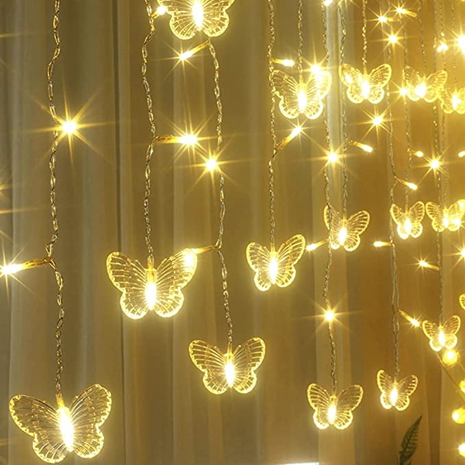Butterfly curtain light 96 LED Fairy String Lights with USB plug flash  lights with remote control in bedroom, courtyard, Christmas, wedding and  party