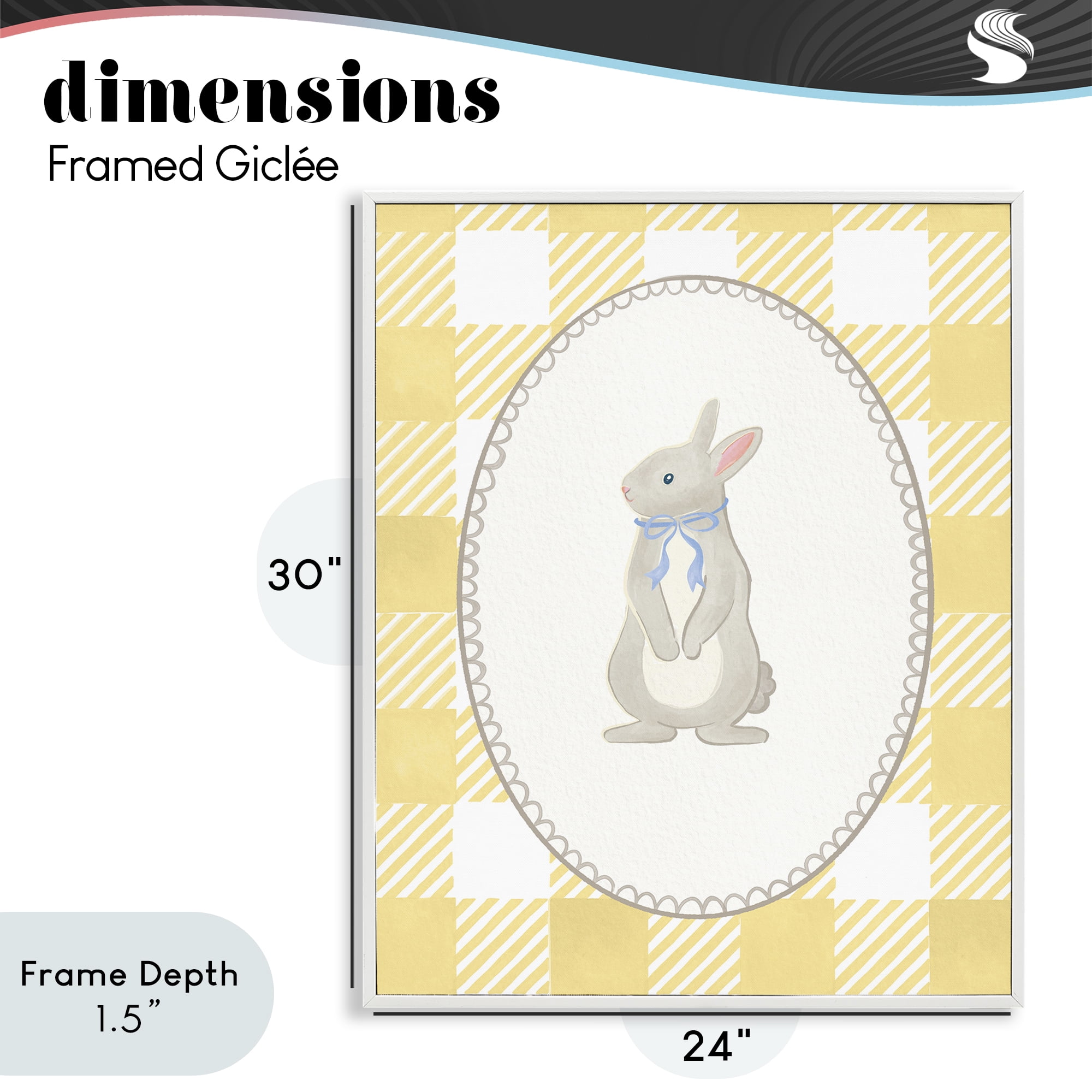 Stupell Industries Little Bunny on Yellow Gingham White Framed Giclee Art, design by The Paper Curator